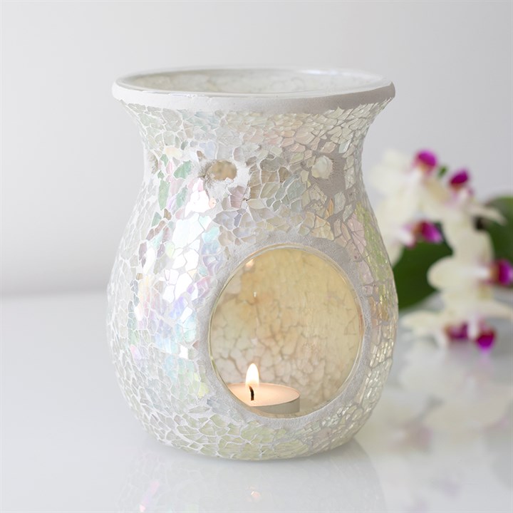 Large White Iridescent Crackle Oil Burner Large White Iridescent Crackle Oil Burner - Image 4