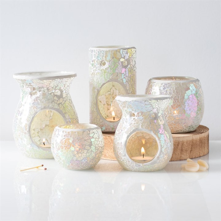 Large White Iridescent Crackle Oil Burner Large White Iridescent Crackle Oil Burner - Image 5