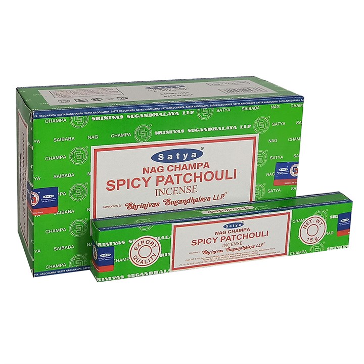 Set of 12 Packets of Spicy Patchouli Incense Sticks by Satya Set of 12 Packets of Spicy Patchouli Incense Sticks by Satya