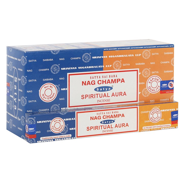12 Pack of Combo Satya Incense - Nag Champa and Spiritual Aura 12 Pack of Combo Satya Incense - Nag Champa and Spiritual Aura