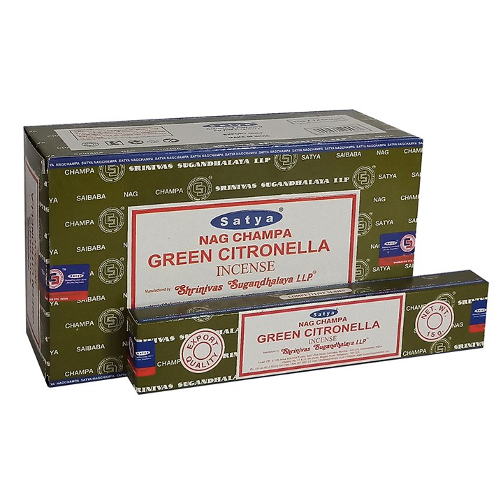 Set of 12 Packets of Green Citronella Incense Sticks by Satya Set of 12 Packets of Green Citronella Incense Sticks by Satya