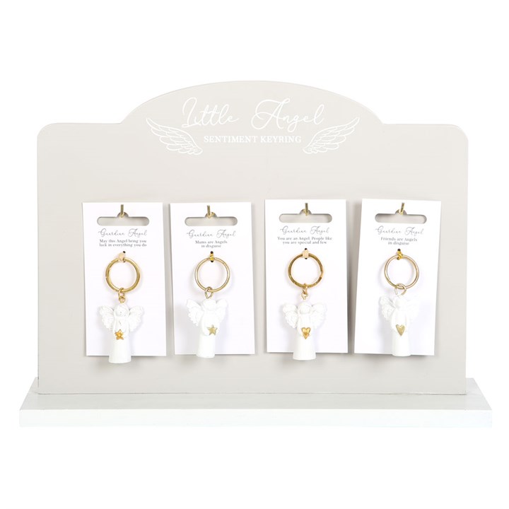 Set of 24 Guardian Angel Key Rings on Display Set of 24 Guardian Angel Key Rings on Display