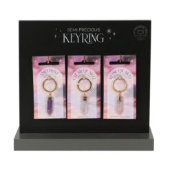 Set of 18 Semi Precious Crystal Keyrings on Display