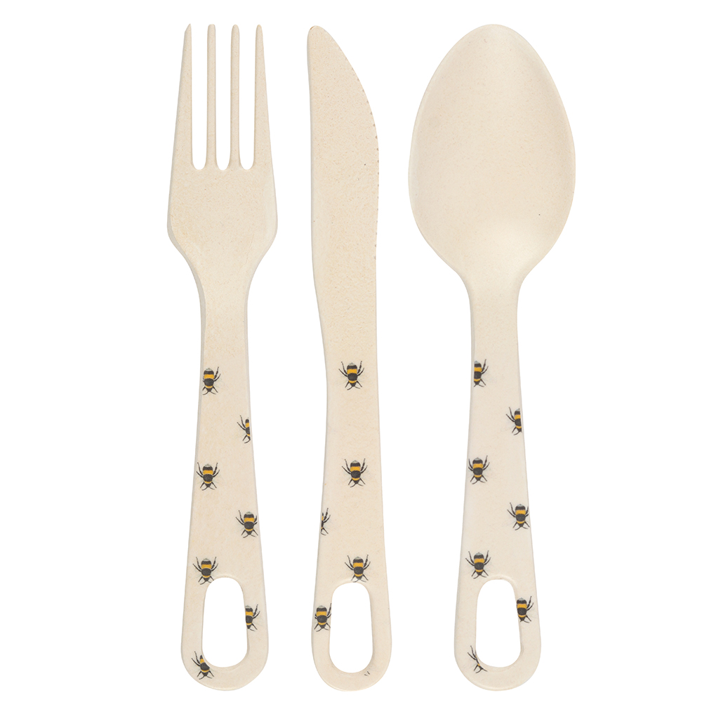 Bee Print Bamboo Cutlery Set Bee Print Bamboo Cutlery Set