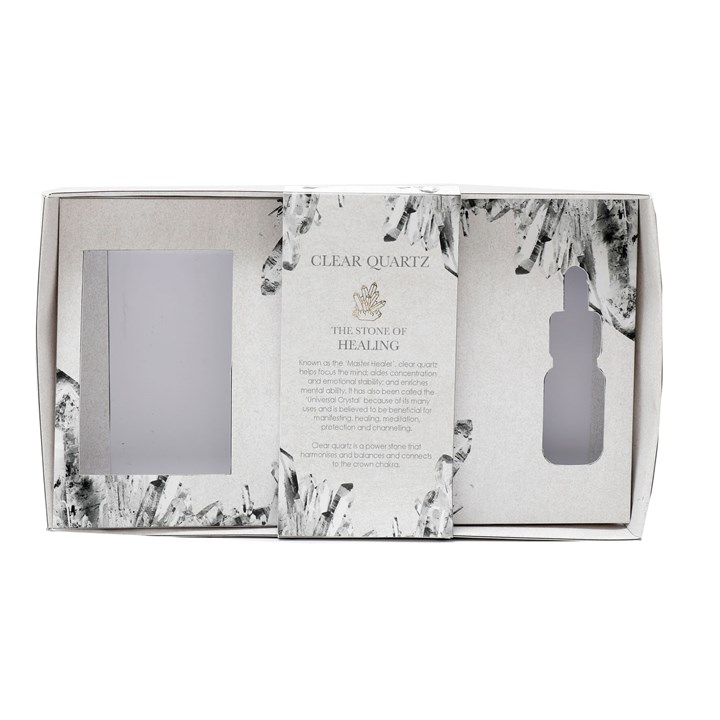 Clear Quartz Crystals on Glass Tray with Fragrance Oil Clear Quartz Crystals on Glass Tray with Fragrance Oil