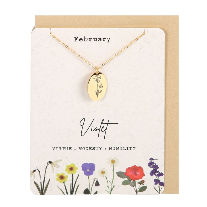 February Violet Birth Flower Necklace Card February Violet Birth Flower Necklace Card