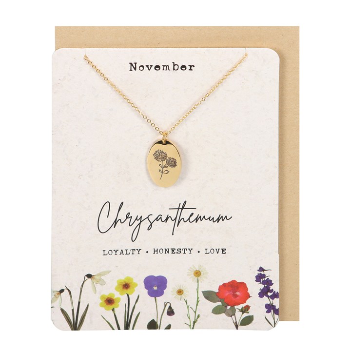 November Chrysanthemum Birth Flower Necklace Card November Chrysanthemum Birth Flower Necklace Card