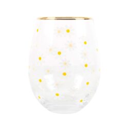 All Over Daisy Print Stemless Wine Glass