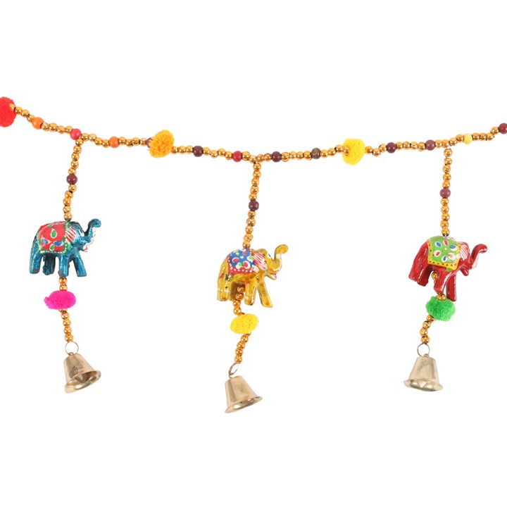 Hanging Elephant Garland with Beads and Bells Hanging Elephant Garland with Beads and Bells
