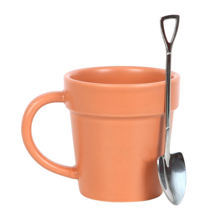 Plain Plant Pot Ceramic Mug and Shovel Spoon Plain Plant Pot Ceramic Mug and Shovel Spoon