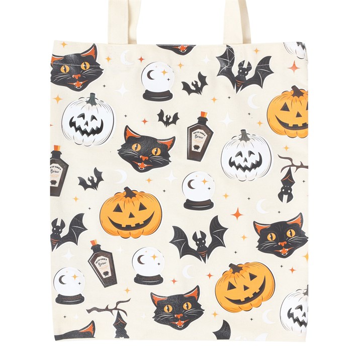 Spooky Cat and Pumpkin Print Polycotton Tote Bag Spooky Cat and Pumpkin Print Polycotton Tote Bag - Image 2