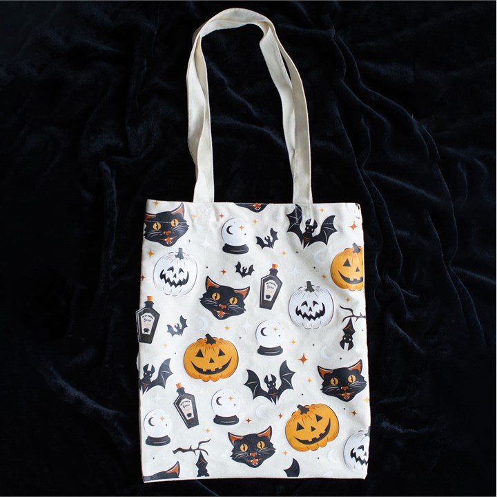 Spooky Cat and Pumpkin Print Polycotton Tote Bag Spooky Cat and Pumpkin Print Polycotton Tote Bag - Image 4