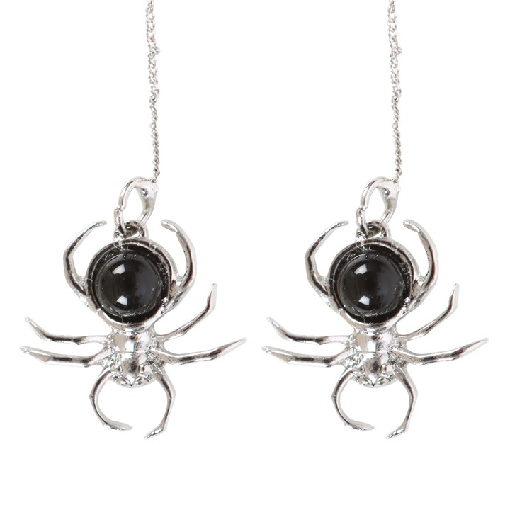 Black Obsidian Spider Threader Earrings Black Obsidian Spider Threader Earrings - Image 3