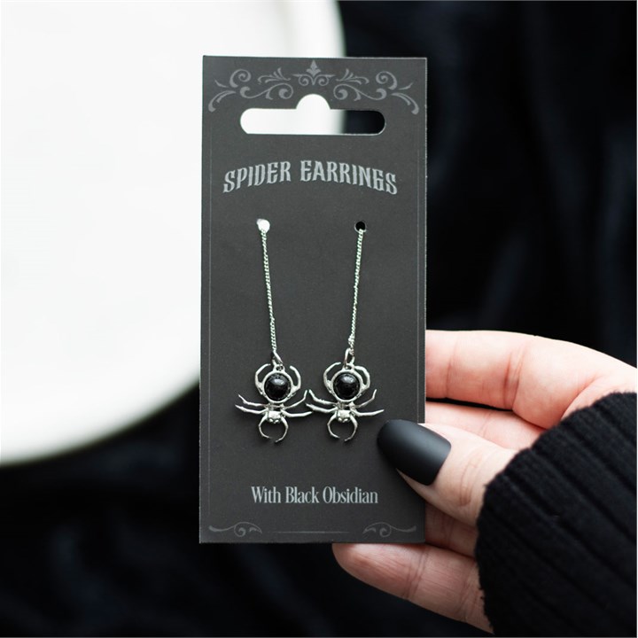 Black Obsidian Spider Threader Earrings Black Obsidian Spider Threader Earrings - Image 4