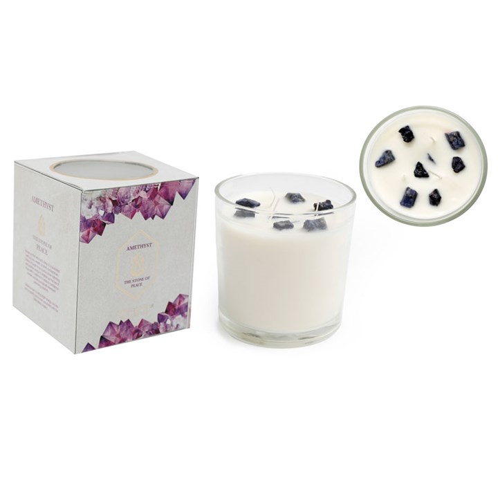 12cm Lavender Candle with Amethyst Crystals 12cm Lavender Candle with Amethyst Crystals