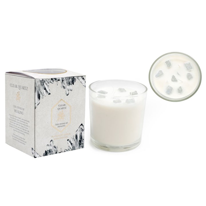 12cm Fresh Linen Candle with Clear Quartz Crystals 12cm Fresh Linen Candle with Clear Quartz Crystals