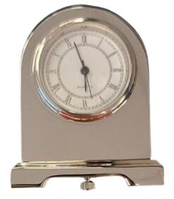 Alternative view of Miniature Clock Silvertone Plated Metal Solid Brass