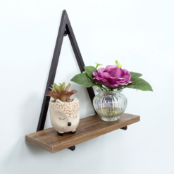 Alternative view of 1 Tier Dark OAK Triangle Wall Shelf with Black Metal Frame