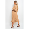 Pleated Frill Button Tie Waist Midi Dress Pleated Frill Button Tie Waist Midi Dress