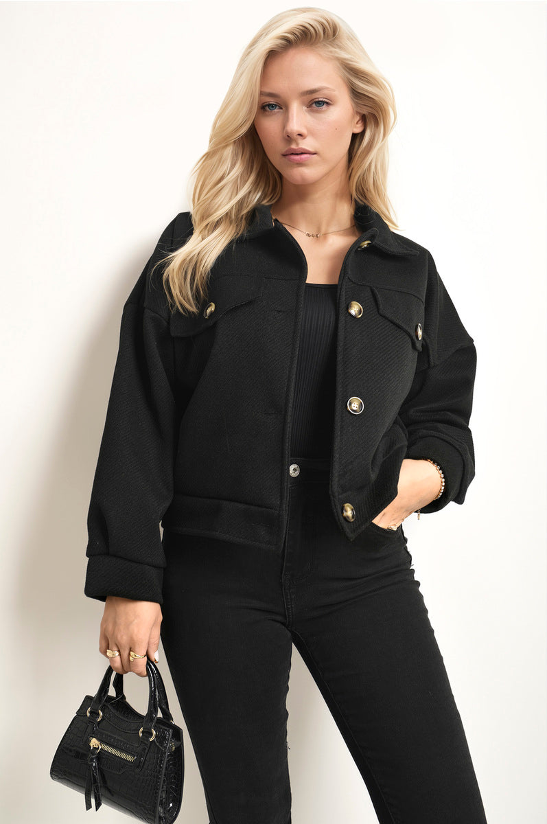 Flap Pocket Long Sleeve Crop Jacket Flap Pocket Long Sleeve Crop Jacket