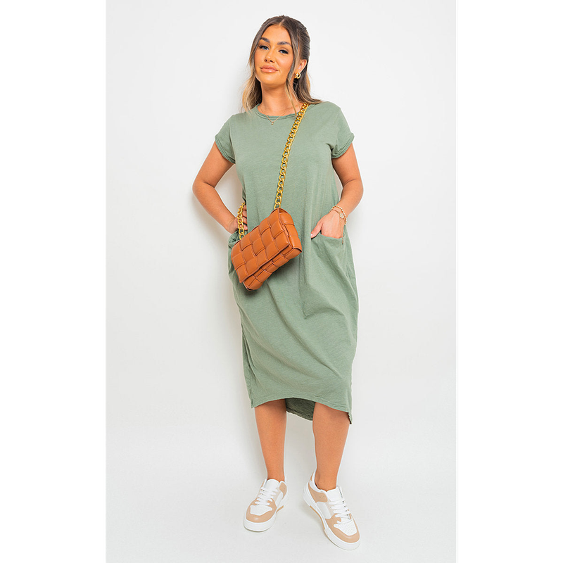 Front Pockets Short Sleeve Midi Dress Front Pockets Short Sleeve Midi Dress - Image 4