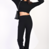 Knitted Long Sleeves Cropped Off Shoulder Top and Trousers Co-ord Set Knitted Long Sleeves Cropped Off Shoulder Top and Trousers Co-ord Set