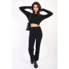 Knitted Long Sleeves Cropped Off Shoulder Top and Trousers Co-ord Set Knitted Long Sleeves Cropped Off Shoulder Top and Trousers Co-ord Set