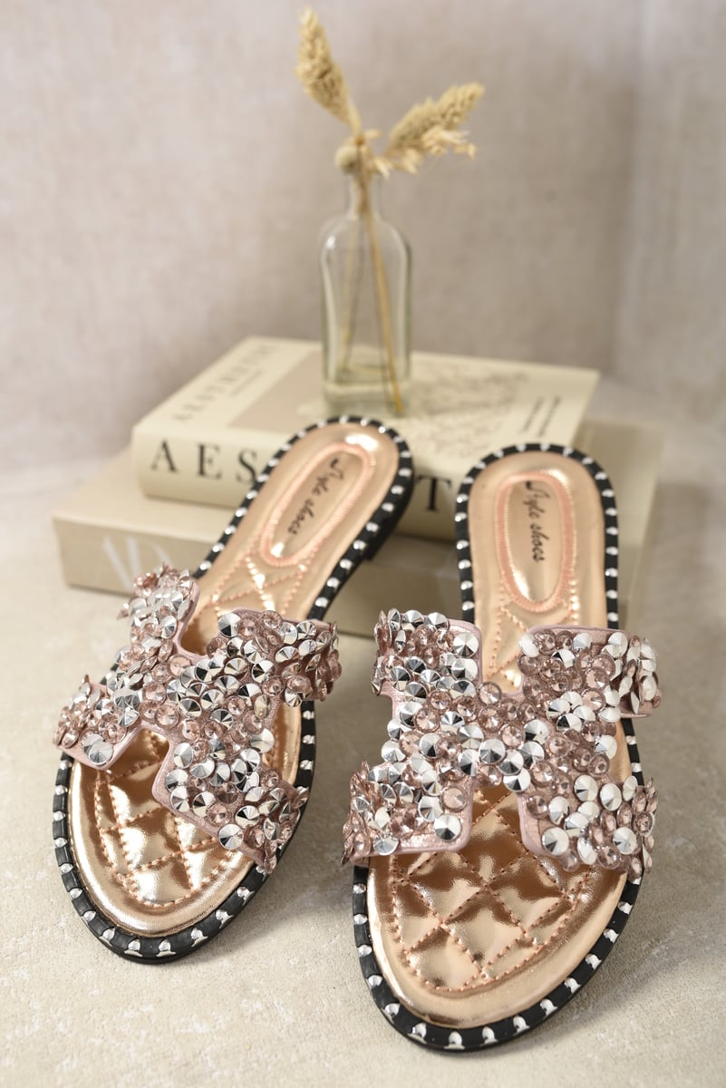 Embellished Open Toe Flat Sandals Embellished Open Toe Flat Sandals