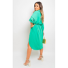 Button Down Pull Up Sleeve Midi Dress with Front Pocket