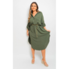 Button Down Pull Up Sleeve Midi Dress with Front Pocket