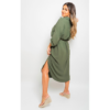 Button Down Pull Up Sleeve Midi Dress with Front Pocket