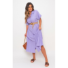 Button Down Collared Short Sleeve Midi Dress with Belt Detail Button Down Collared Short Sleeve Midi Dress with Belt Detail