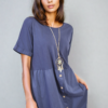 Short Sleeve Button Front Midi Dress