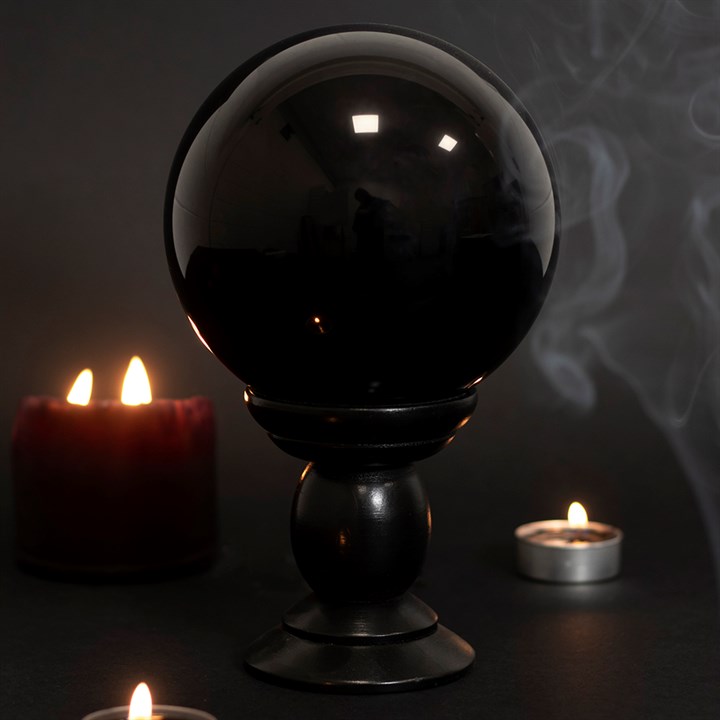 Large Black Crystal Ball on Stand Large Black Crystal Ball on Stand - Image 2