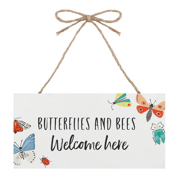 Bees and Butterflies Welcome Here Hanging Garden Sign Bees and Butterflies Welcome Here Hanging Garden Sign