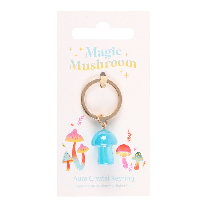 Blue Aura Crystal Mushroom Keyring Blue Aura Crystal Mushroom Keyring