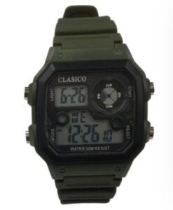 Clasico Mens Digital Water Resistant Green Rubber Strap Watch