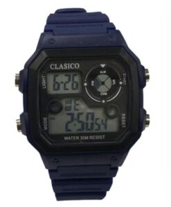 Clasico Mens Digital Water Resistant Blue Rubber Strap Watch