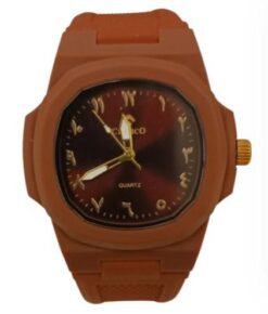Clasico Mens Ladies Water Resistant Arabic Square Dial Brown Rubber Strap Watch