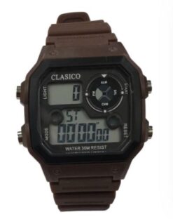 Clasico Mens Digital Water Resistant Brown Rubber Strap Watch