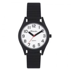 Ravel Mens Basic Bold Easy Read Expander Bracelet Watch White/Black