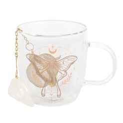 Luna Moth Double Walled Glass Mug with Crystal Tea Infuser