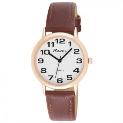 Ravel Mens Basic White Dial Brown Leather Strap Watch