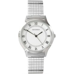 Sekonda Mens Basic White Dial with Silver Metal Expandable Bracelet Watch