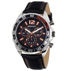 Henley Mens Multi Eye Orange Dial With Black Sports Large Leather Strap Watch