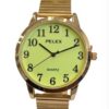 Pelex Mens Big number Gold Case Night Glow Dial Gold Bracelet Strap Quartz Watch