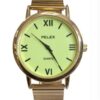Pelex Mens Big Roman number Gold Case Night Glow Dial Gold Bracelet Strap Quartz Watch