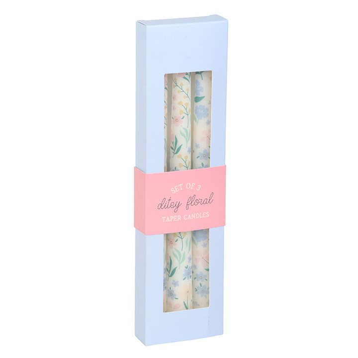 Set of 3 Ditsy Floral Taper Candles Set of 3 Ditsy Floral Taper Candles