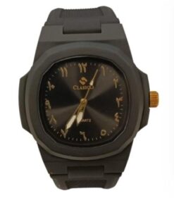Clasico Mens Ladies Water Resistant Arabic Square Dial Black Rubber Strap Watch