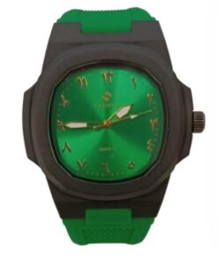 Clasico Mens Ladies Water Resistant Arabic Square Dial Green Rubber Strap Watch